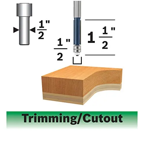 1/2" Shank Double-Flute Carbide-Tipped Template Router Bit – 1-1/2" Cutting Length 1
