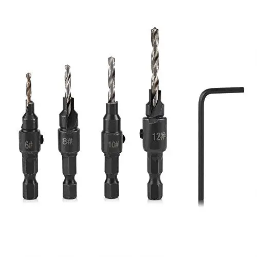 1/4" Countersink Drill Bit Set – Hex-Shank Woodworking Bits With Allen Wrench 1