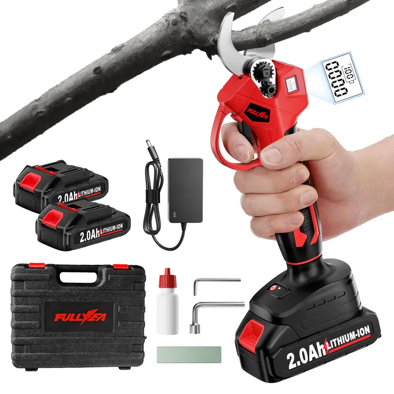 1.4-Inch Cordless Pruning Shears With Lcd Screen, Dual 2.0Ah Batteries & Brushless Motor 1