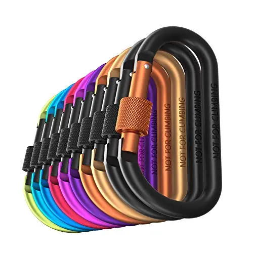 10-Pack Colorful Hiking Carabiners: Aluminum Screw-Gate Carabiners With 7.5 Mm Diameter Bar 1