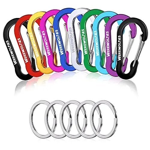 10-Pack Mini Aluminum Carabiner Keychains (2 Inches) + 5 Assorted Key Rings 1