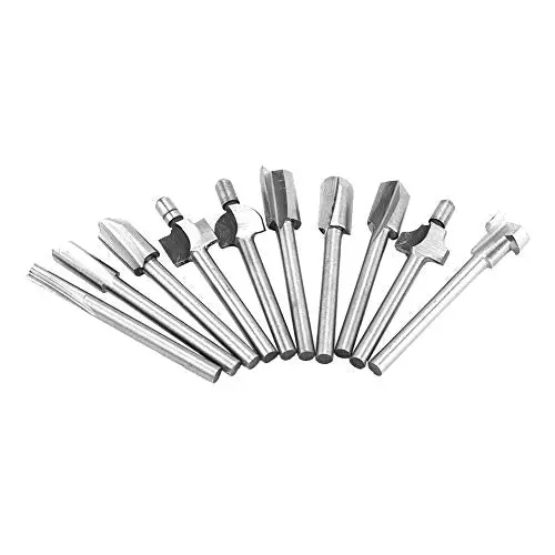 10-Piece Hss Router Bit Set — 1/8" Shank, Carbide-Tipped Straight Bits For General Carpentry And Detailing 1