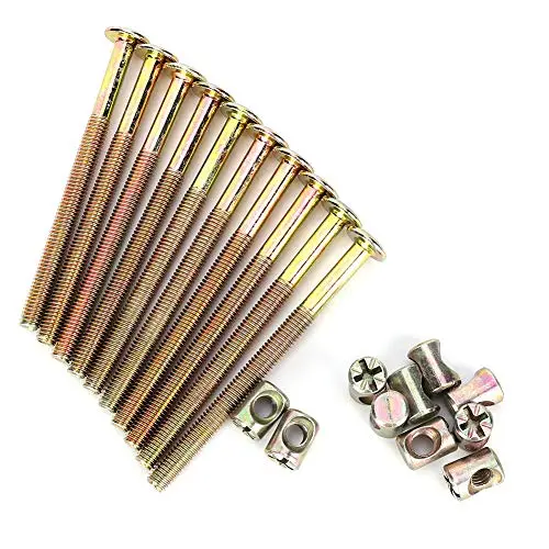 10-Piece M6 Zinc-Plated Furniture Fastener Kit – Hex Head Bolts, Nuts & Connectors For Beds, Cribs & Frames (80Mm) 1