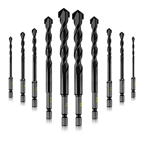 10-Piece Masonry Drill Bit Set – Carbide-Tipped For Concrete, Brick, Tile, Glass, Plastic & Wood (5/32"–1/2") 1