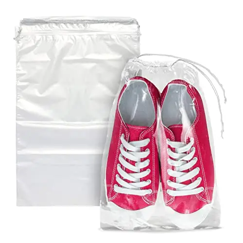 10 X 14 Inch Double-Layer Cotton Drawstring Travel Bags – 2-Mil Thick Clear Plastic Storage Pouches 1