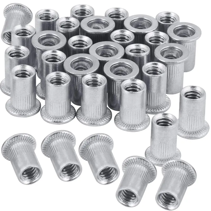 100-Piece 1/4"-20 Aluminum Flange Rivet Nuts – Unc Threaded Flat Head Inserts 1