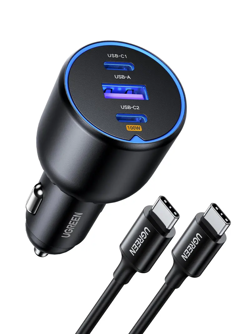 100W Usb-C Car Charger With 1M Cable – Pd 3.0 Fast Charging Adapter For Iphone 17–13, Galaxy S25/S24 Ultra, Xiaomi, Macbook Air/Pro, And Ipad Mini 1