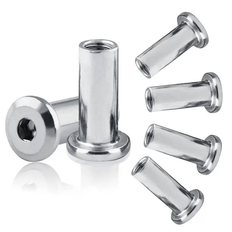 15-Piece Nickel-Plated Hex Head Rivet Nuts – M6×20 Mm Iron Inserts For Furniture & Bed Frames 1