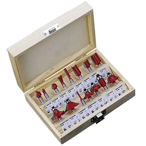 15-Piece Tungsten Carbide Router Bit Set – 6.35 Mm Shanks With Hardwood Storage Box 1