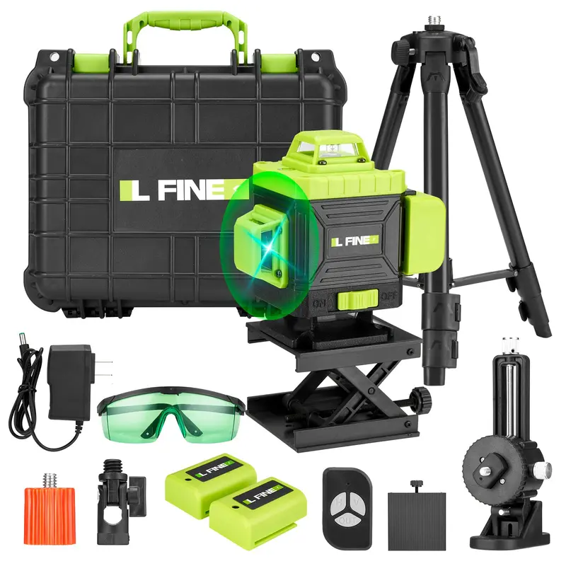 16-Line 4D Green Cross-Line Laser Level – 360° Self-Leveling With Remote Control, Tripod (Txg), Tool Case & Adjustable Base 1