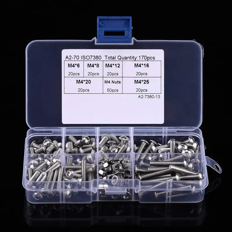 170-Piece M4 Stainless Steel 304 Socket Head Cap Screw Kit – Includes Hex Nuts & Storage Case For Office & Home Appliances 1