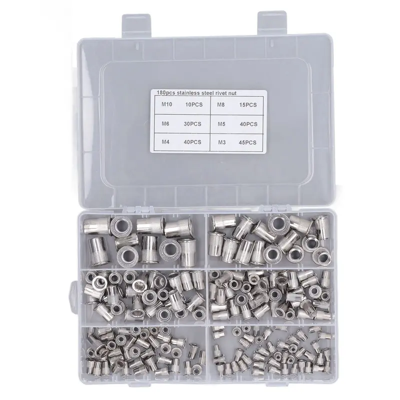 180-Piece 304 Stainless Steel Rivet Nut Kit – Flat Head Threaded Inserts For Automotive Applications 1