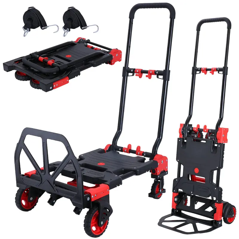 2-In-1 Folding Hand Truck – 150 Kg Capacity, Retractable Handle & 4 Rubber Wheels, Portable For Travel, Office & Luggage 1