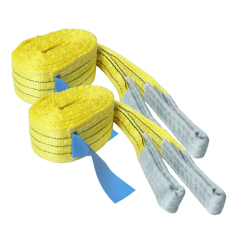 2-Pack Industrial 3-Ton Polyester Lifting Straps – Durable Flat Webbing With Gray Nylon End Fittings 1