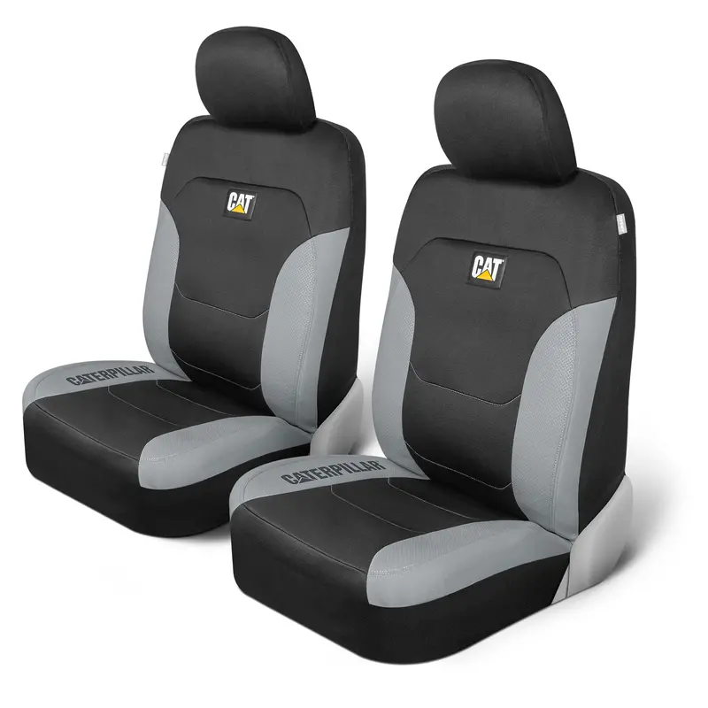 2-Piece Front Seat Covers – Black With Gray Honeycomb Trim, Universal Fit For Cars, Trucks & Suvs 1