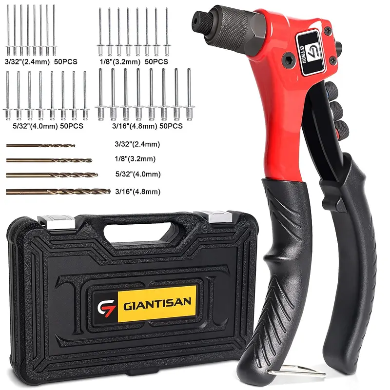 200-Rivet Manual Rivet Tool Kit With 4 Drill Bits And Rugged Transport Case 1