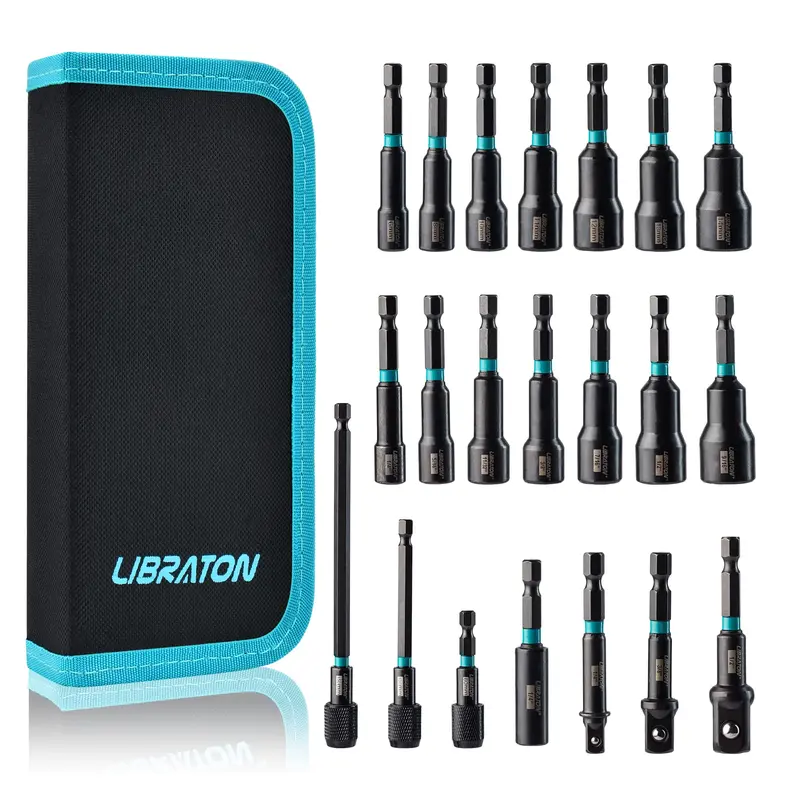 21-Piece Magnetic Nut Driver Kit: 1/4" Impact Bits, Dual-Metric/Sae Sizes, Socket Adapters & Bit Holder 1