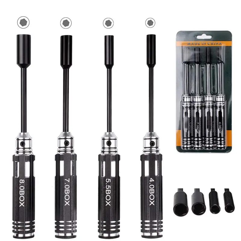 4-Piece Rc Drone Repair Kit – Metric Hex Nut Drivers (4.0/5.5/7.0/8.0 Mm) For Quadcopters And Fpv Helicopters 1