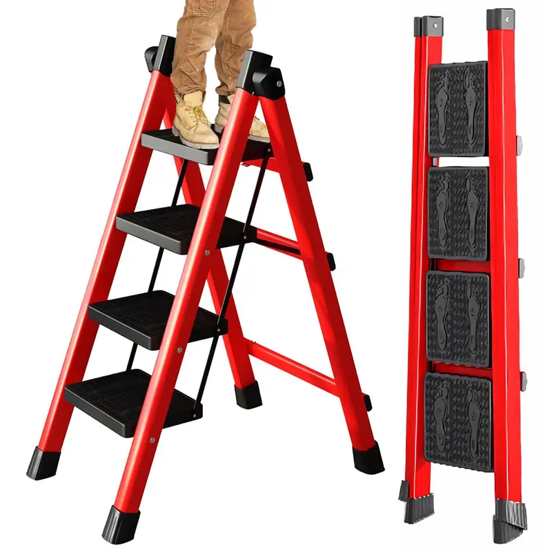 4-Step Portable Steel Step Ladder – Wide Non-Slip Tread, Compact A-Frame Design For Home, Office, Garage & Kitchen 1