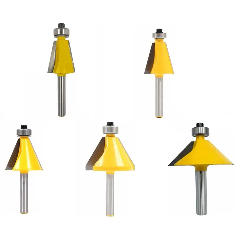 5-Piece 1/4" Shank Chamfer Router Bit Set – Top-Bearing Tungsten Carbide Edge Cutters For Doors & Panels 1