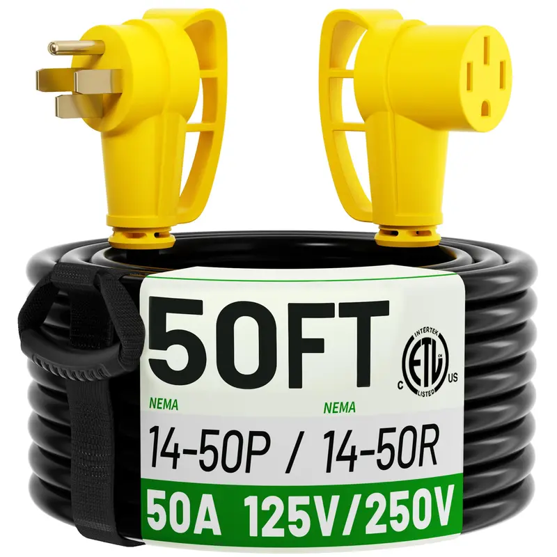 50-Foot Outdoor Heavy-Duty Extension Cord – 50A, 125/250V, 6250W/12500W Stw, Reinforced Grip Handle 1
