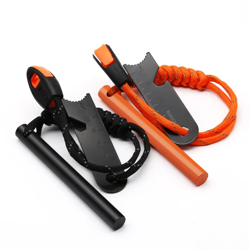 6-In-1 Fire-Starting Survival Tool – Waterproof Ferrocerium Rod Kit With Reflective Paracord, Whistle, And High-Visibility Design For Hiking & Backpacking 1