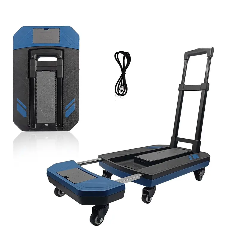 6-Wheel Adjustable Folding Luggage Cart – Ergonomic Handle, Dual Organizer Pockets & Elastic Straps, 220-Lb Capacity 1