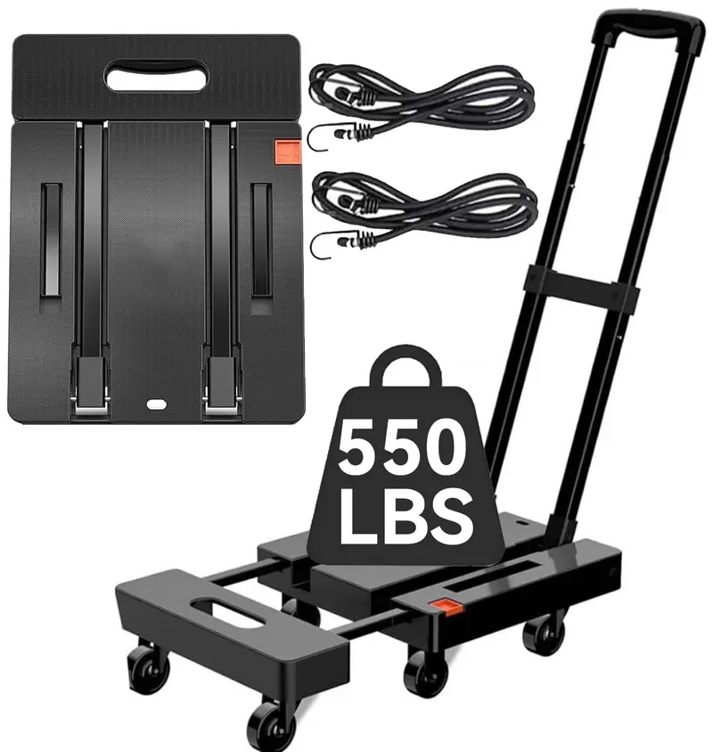 6-Wheel Folding Hand Truck – Compact Load Dolly With Dual Elastic Straps For Travel, Moving & Office Use 1