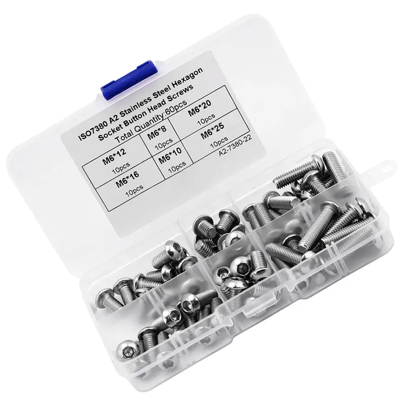 60-Piece M6 Stainless Steel Button Head Socket Screws – Heavy-Duty Socket Cap Bolts With Plastic Storage Box 1