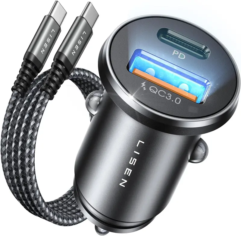 60W Usb-C Car Charger With Integrated Cable – Pd 36W Fast Charging Adapter Compatible With Iphone 17 Air/16/15 Pro Max, Galaxy S25/S24/S23 Ultra, Xiaomi, And Motorola 1