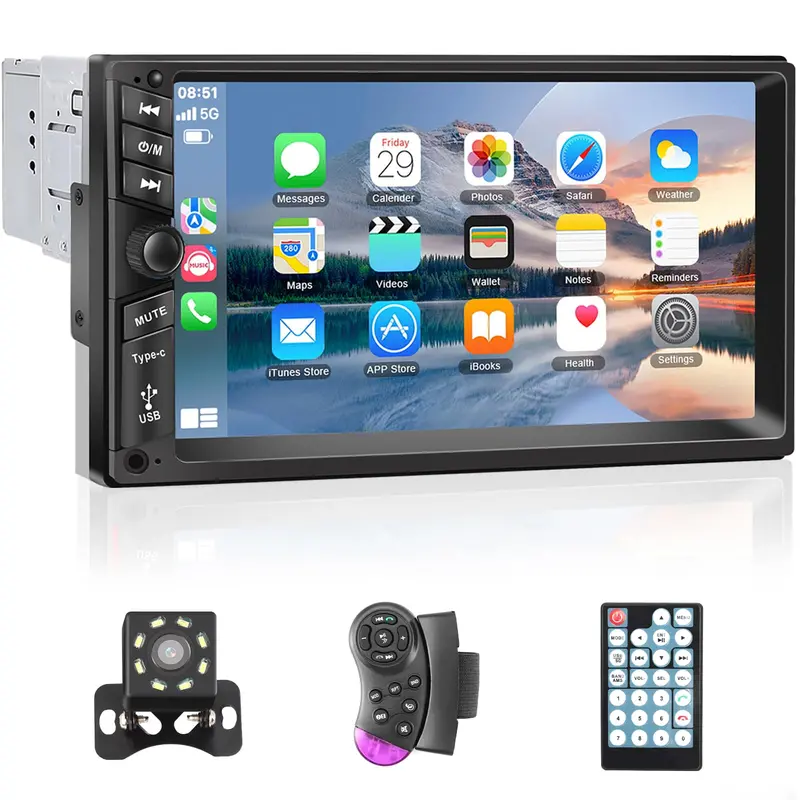 7-Inch Double-Din Car Stereo With Touchscreen, Bluetooth, Gps, Rear Camera, Fm, Aux, And Sd Card Support 1