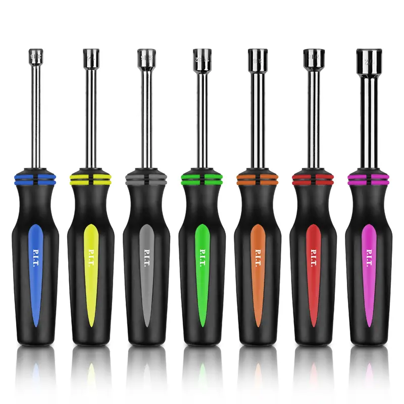 7-Piece Sae Nut Driver Set – Solid-Shaft Drivers (3/16" To 1/2") With Non-Slip Tpr Handles 1