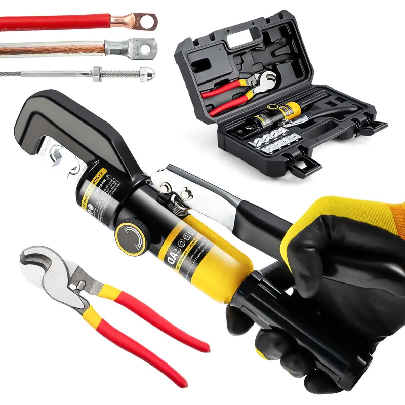 8-Ton Hydraulic Cable Crimper & Cutter – Us Standard, 12 Awg To 00 (2/0), Terminal Kit Included 1