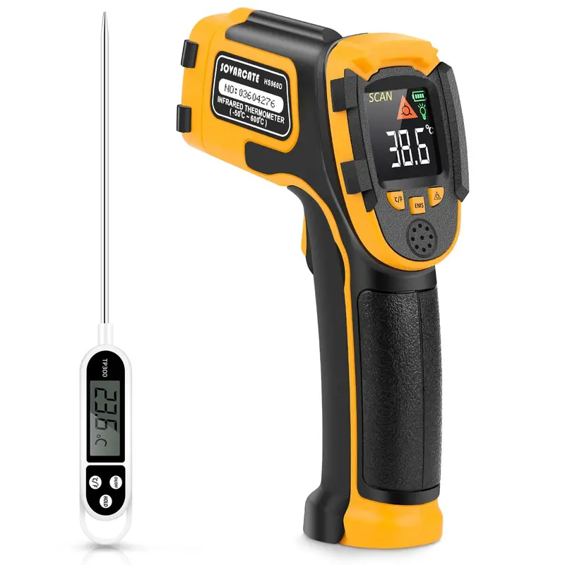 Adjustable-Emissivity Ir Laser Thermometer – Digital Non-Contact Temperature Gun (-58°F To 1112°F / -50°C To 600°C) With Included Meat Probe For Bbq, Freezers, And Ovens 1