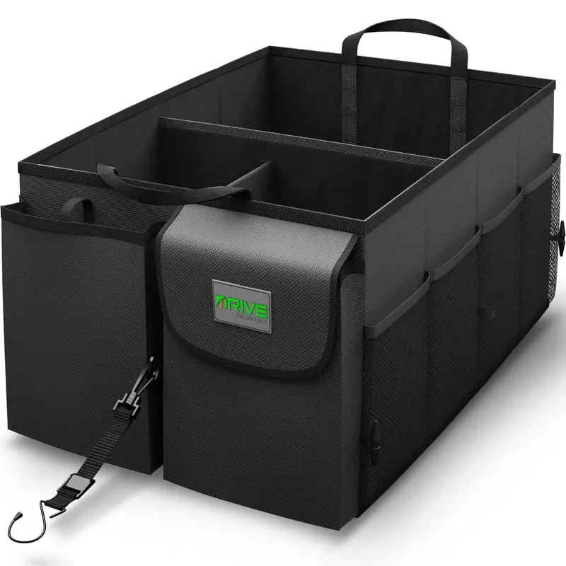 Adjustable-Fit Trunk Organizer – Multi-Compartment Foldable Storage For Cars And Trucks, Reinforced Black Design 1