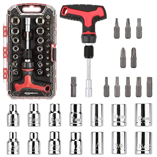 Amazon Basics Magnetic Ratchet & Screwdriver Set – 27-Piece Combo With Ergonomic Grips And Strong Magnetization 1