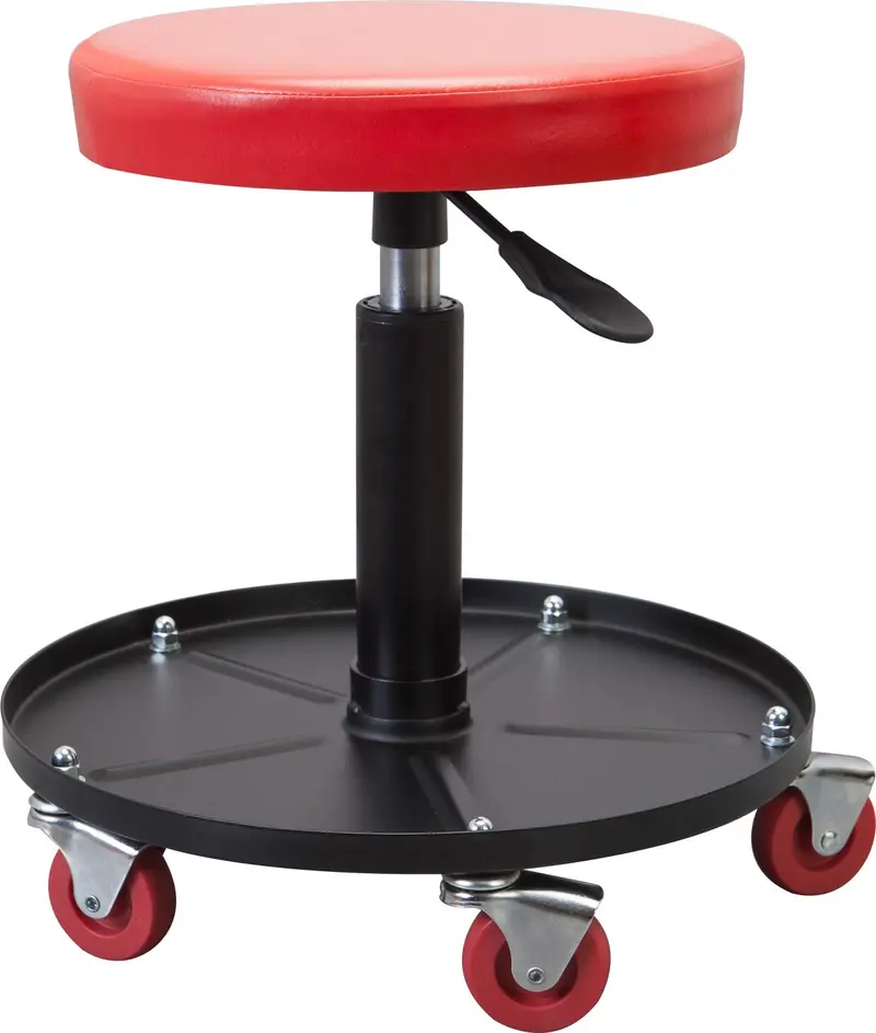 Big Red Heavy-Duty Rolling Workshop Seat – Adjustable Padded Mechanic Stool With Tool Tray, Red 1