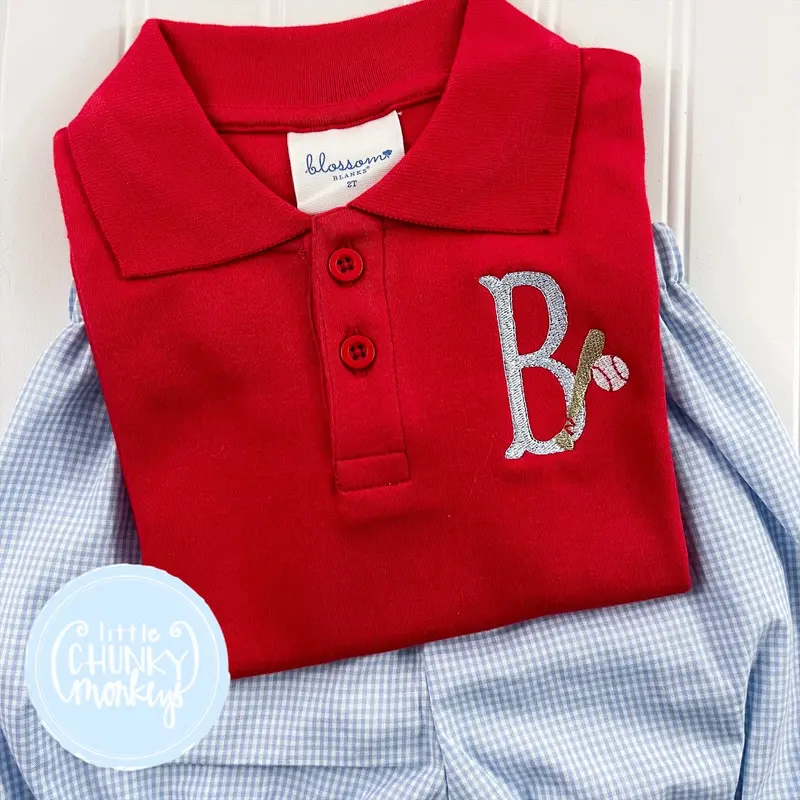 Boys' Short Sleeve Polo – Baseball-Inspired Initial 'B', Size 2T 1