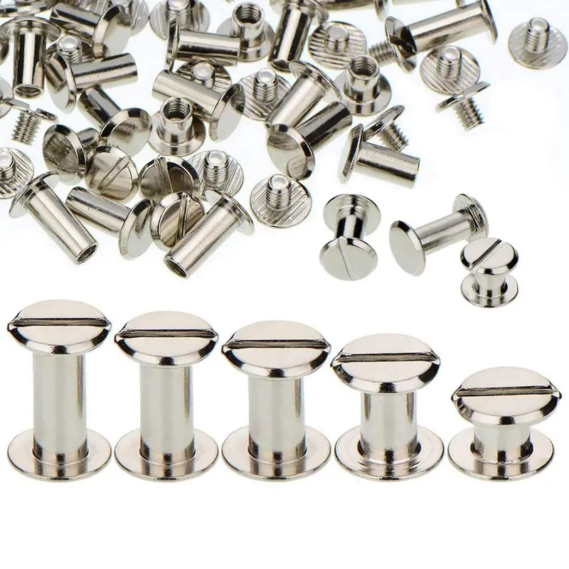 Chicago-Style Metal Binding Kit – 100-Piece Silver Flat-Round Head Rivets In Four Sizes (1/4″–9/16″) For Document Albums, Leatherwork & Craft Binding 1