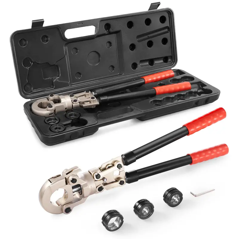 Copper Tube Press Tool – Quick-Change Jaws (1/2", 3/4", 1"), 360° Rotating Head, Professional Crimping System 1