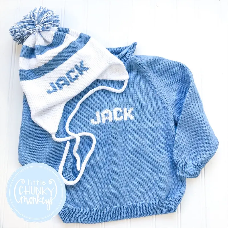 Denim Blue Knit Sweater – Custom Name 'Jack', X-Small (12–18M), Ready To Ship 1