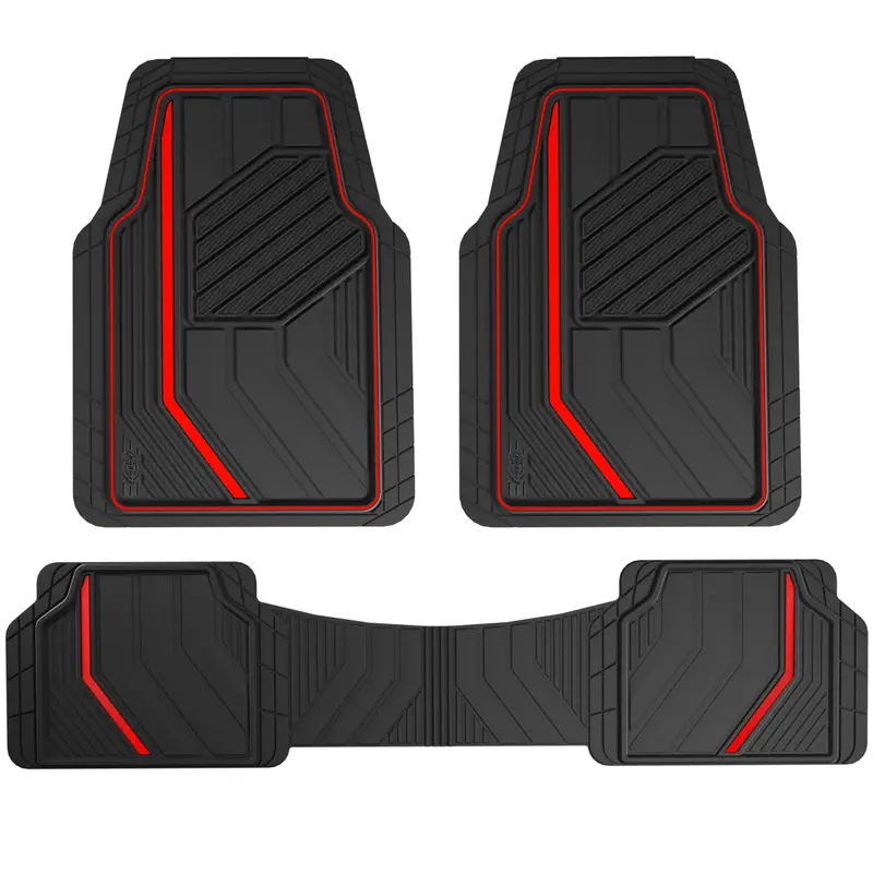 Dickies Durasport 3-Piece Floor Mats – Heavy-Duty All-Weather Car, Truck & Suv Interior Liners In Black/Red 1