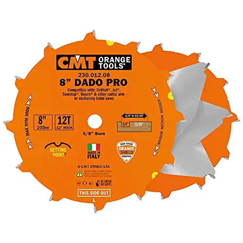 ▶ Cmt Pro Dado Set – 8" X 12T Ftg+Atb Combination Blade, 5/8" Arbor 1
