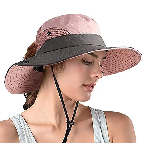 ▶ Women’S Wide-Brim Sun Hat With Ponytail Opening – Cotton Bucket Style, Uv-Protective, Adjustable Summer Beach Fishing Hat 1