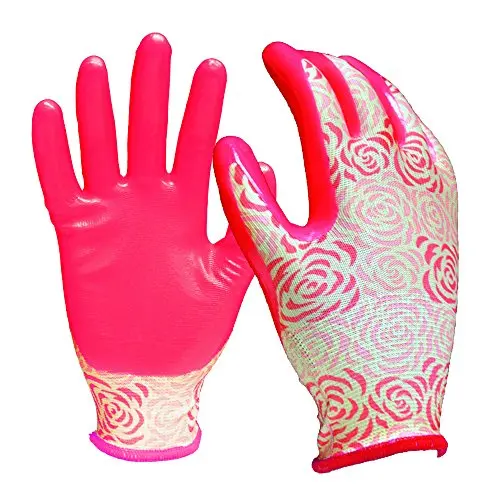 Elastic Knit Gardening Gloves With Nitrile Coating – Latex-Free, Pink 1