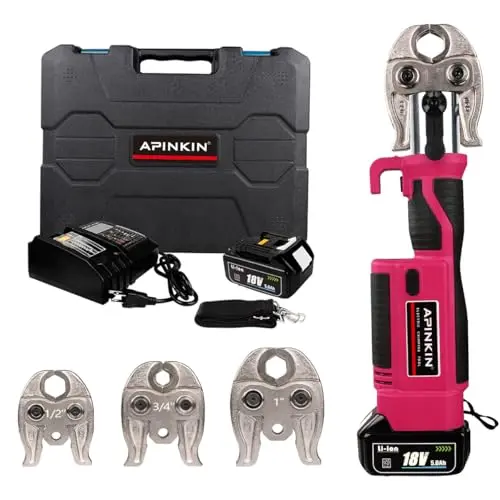 Electric Tube Press Tool – 4 Pro-Style Jaws (1/2", 3/4", 1"), Durable Auto-Crimping With Dual Batteries 1