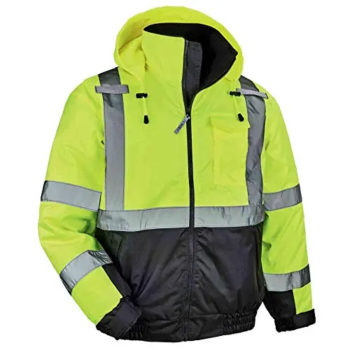 Ergodyne Glowear 8377 High-Visibility Winter Jacket – Class 3 Reflective Bomber Style, Lime, Size L 1