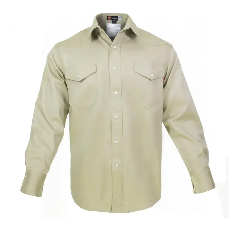 Flame-Resistant Cotton Welding Shirt – 100% Cotton, 9 Oz, Khaki (Size M) 1