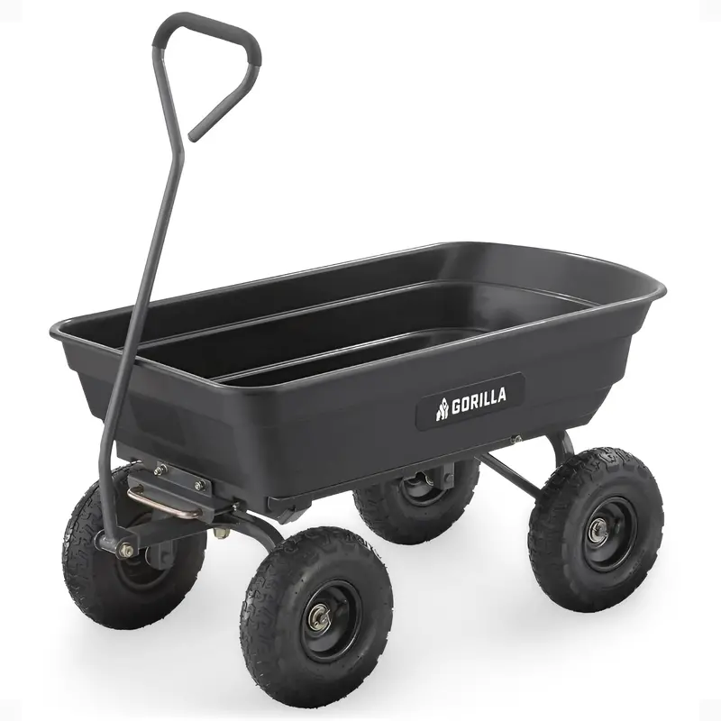 Gorilla Carts Gor4Ps Poly Garden Dump Cart – Steel Frame, 10-Inch Pneumatic Tires, 600-Lb Capacity, Black 1