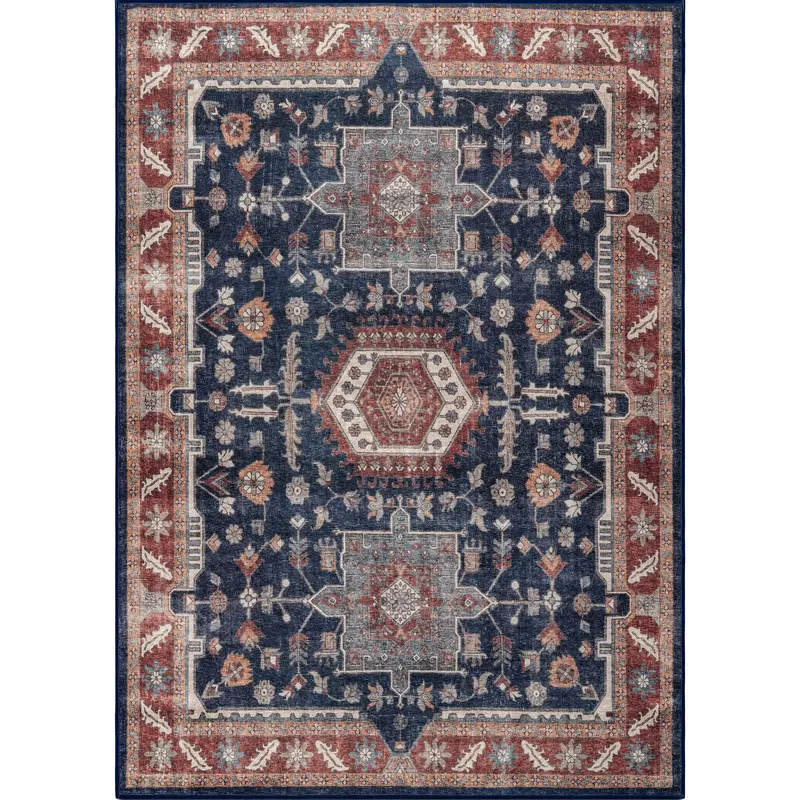 Hayden Area Rug In Indigo And Brick Red Palette 2